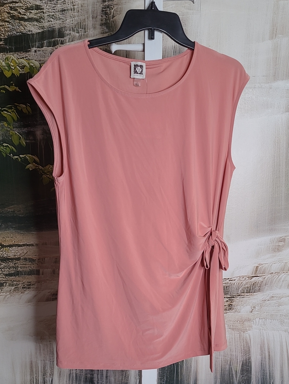 New! Anne Klein Womens Large mauve pink dressy sleeveless top with side bow